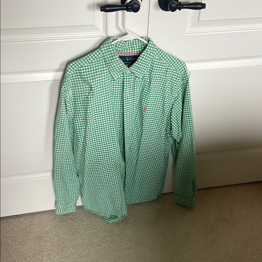 Green Gingham Button-Up Shirt